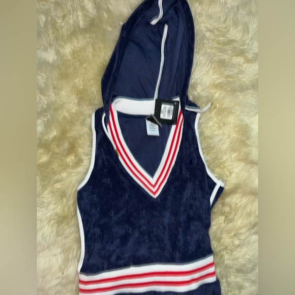Champion terry cloth shorts romper with hoodie red white and blue - Picture 4 of 7